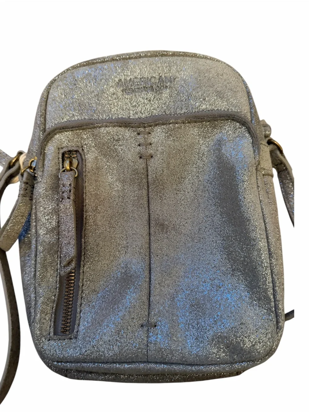 American Leather Co Cleveland NS Crossbody Charcoal Shimmer Leather NWT Bag